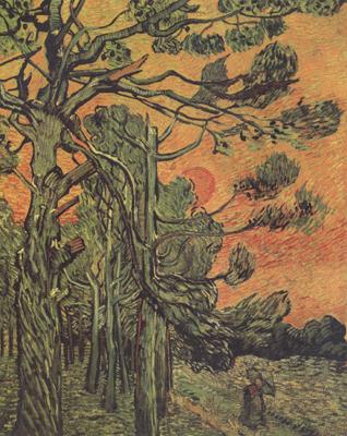 Vincent Van Gogh Pine Trees against a Red Sky with Setting Sun (nn04) Spain oil painting art